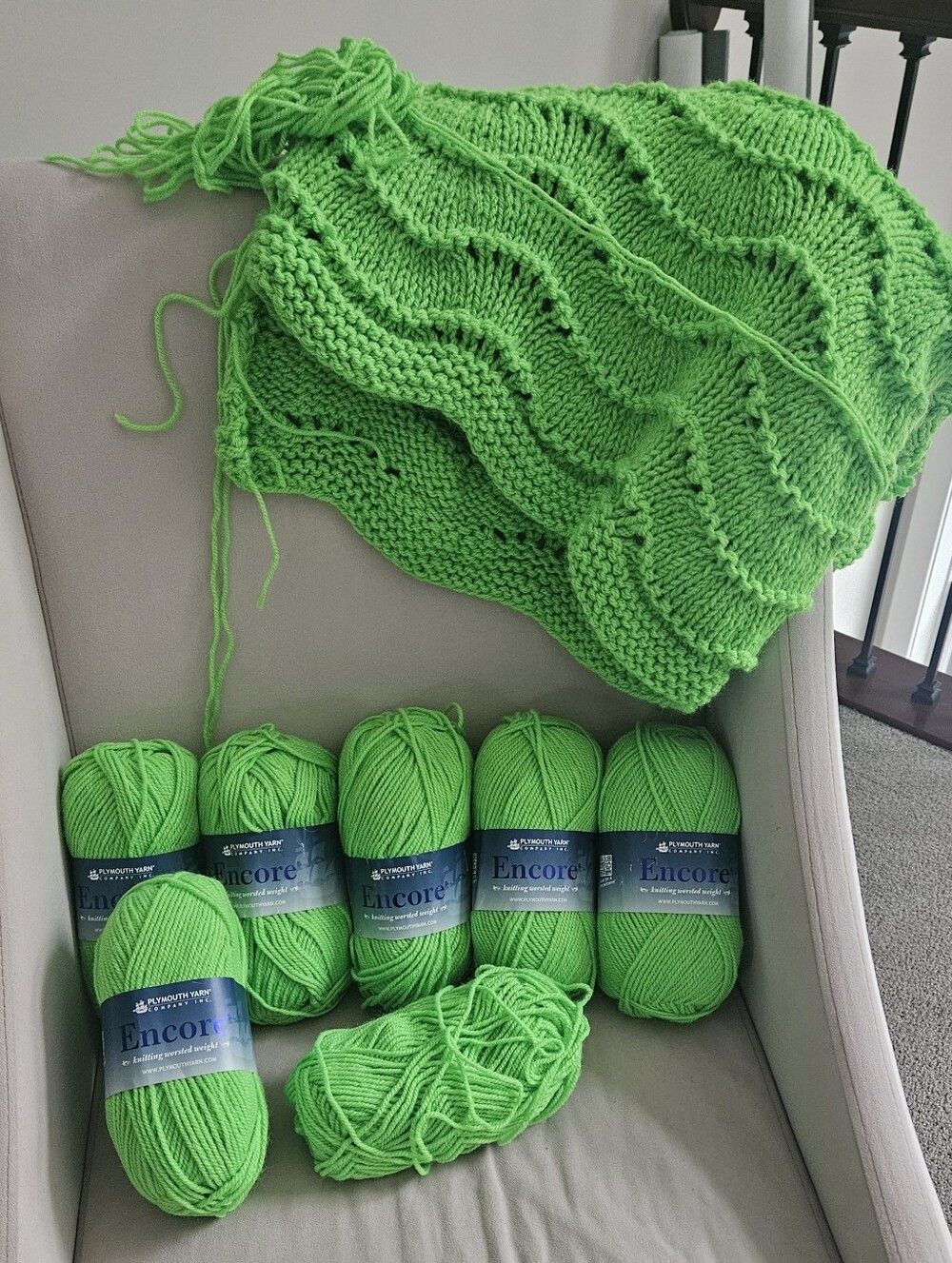 9 full/1 Partial Skeins Of Encor Knitting Yarn. Partial Afgan.